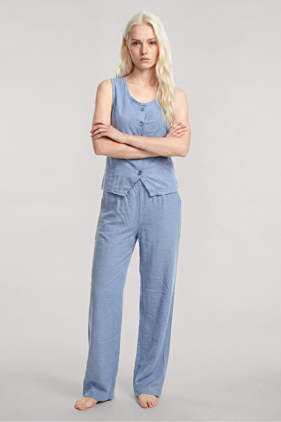 Akbeniz Women's Minimal Sleeveless Summer Set Light Blue