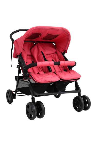 vidaxl Twin stroller, red, steel