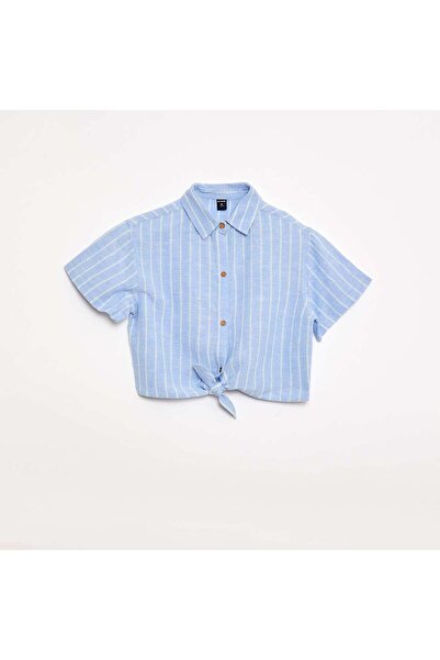 KIABI Short-sleeved linen blend shirt BLUE