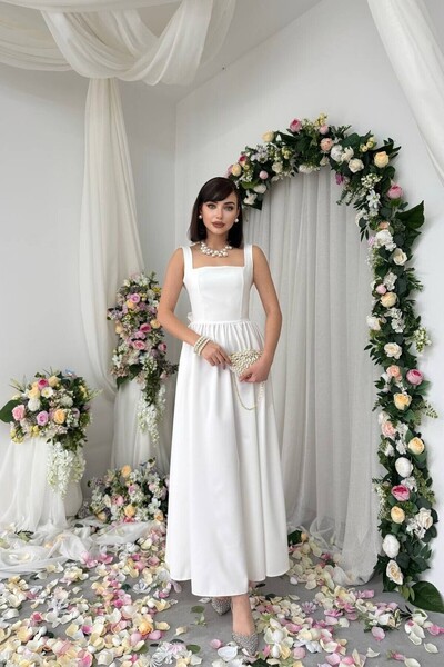 Caddebostan Moda Stylish Midi Dress with Bow Detail on the Back and Straps, G...