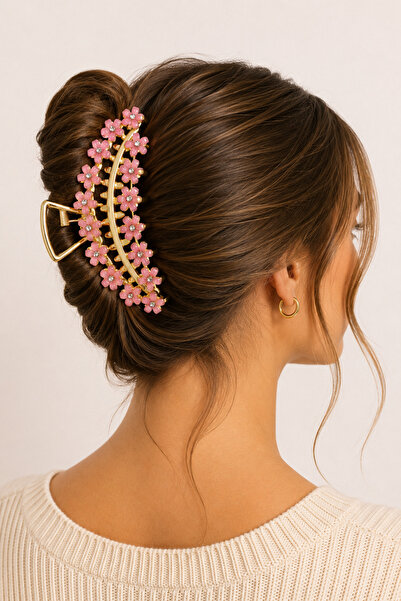 MakeWell Daisy Flower Detailed Gold Hairpin with Stone for Women