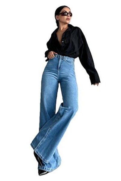 StreetWear Outlet Women's Jeans, Wide Cut, High Waist, Blue, 34 EU