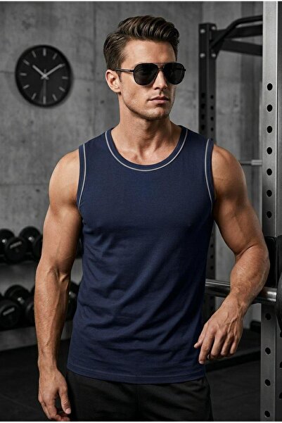 Oksit Piping Detailed Crew Neck Men's Tank Top - Fitness and Casual Style