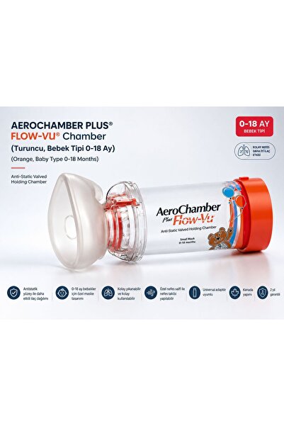 Aerochamber PLUS® FLOW-VU® Chamber (Turuncu, Bebek Tipi 0-18 Ay)