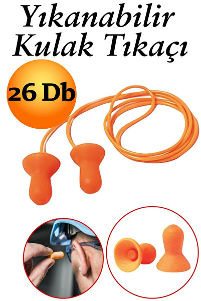 KAYRA LEATHER CRAFT Kulak Tıkacı 26 Db Yıkanabilir İpli Tıkaç Gürültü Ses Önl...