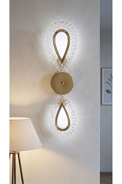 Lüxev Lighting Yağmur Model İkili Gold 3 Renk Modu Kristal Taşlı Salon Mutfak...
