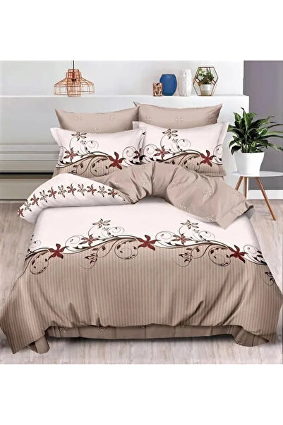 Pucioasa Bedding set Finet 6 pieces, Cream with leaves and stripes-R453