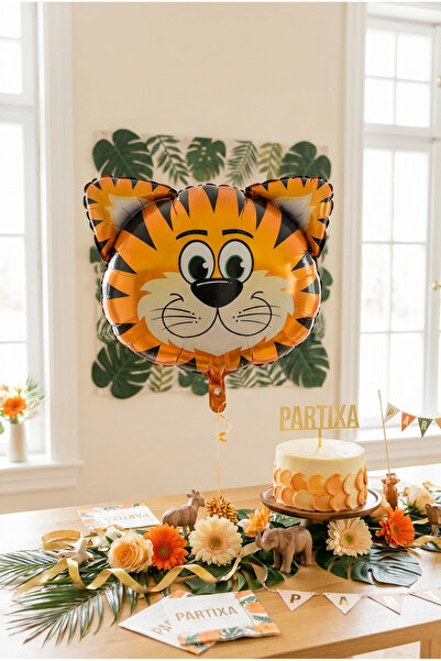 Partixa Safari Kaplan Kafa Folyo Balon 35x41 cm Safari Temalı Çocuk Doğum Gün...