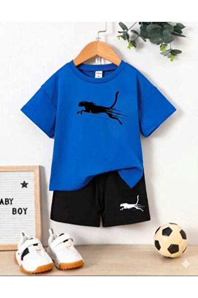 NC Nicee Clothes Summer Children's T-Shirt Shorts Unisex (Black Cheetah Print)