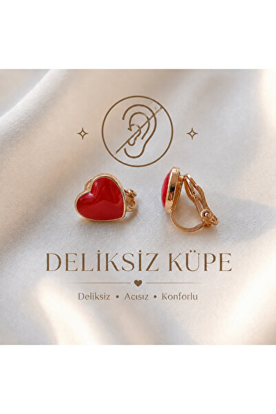 1PARÇAMAVİ Deliksiz kıstırmalı klipsli altın renk çocuk / yetişkin kalp küpe
