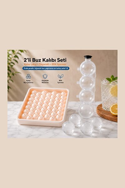 Kinlee 2’li Buz Kalıbı Seti Küre Buz Kalıbı + Mini Kare Buz Kalıbı Silikon Bu...