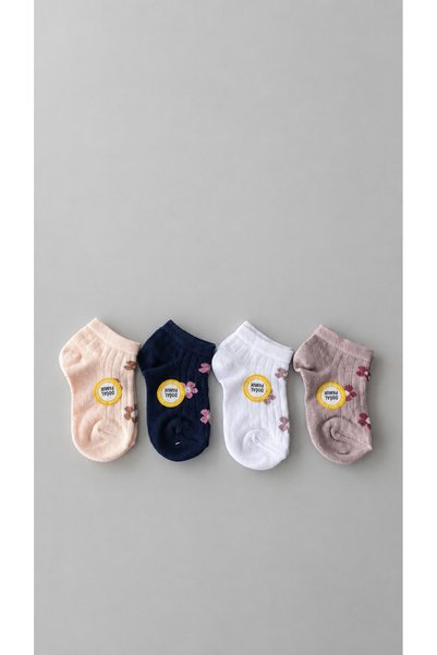 Onouqo Set of 3 Organic Cotton Girls' Floral Patterned Bootie Socks - Washable and Natural Cotton