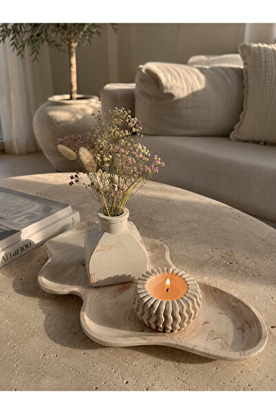 Sisay Home Mermer Desenli Dekoratif Tepsi Seti | Mumluk ve Mini Vazolu Modern...