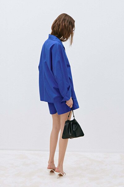 Suud Collection Blue Klara Washed Poplin Shorts