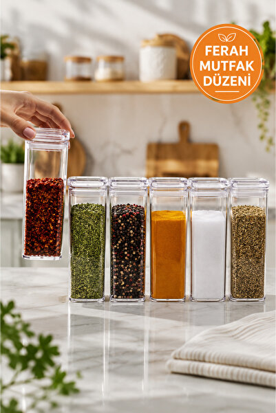 MEDUSHOP 6-Piece Vacuum Lid Spice Jar Set Bpa Free Labeled Square Spice Jar O...