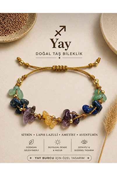 Femenino Sagittarius Zodiac Sign Real Natural Stone Gold Thread Braided Brace...