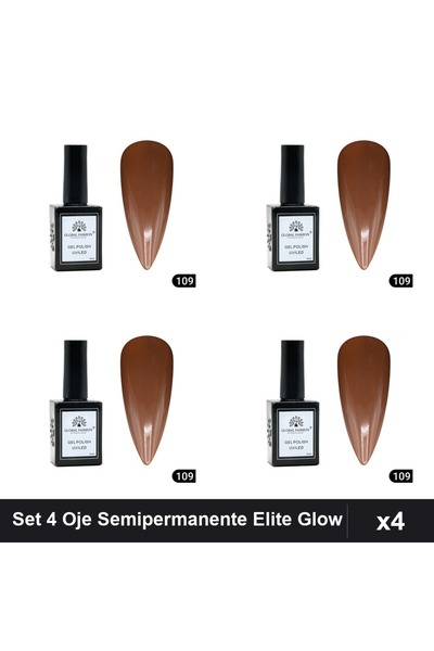global fashion Set 4 Oje Semipermanente Elite Glow 15ml, Gel Polish UV/LED