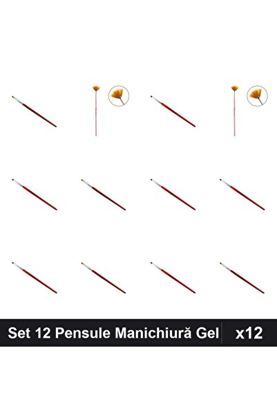 NAİLS Set 12 Pensule Manichiură Gel Profesionale, Tesit Evantai Limba Pisică,...