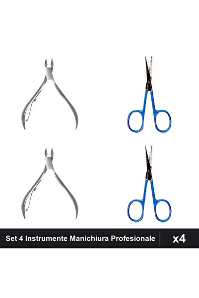 Makeup Set 4 Instrumente Manichiura Profesionale, Unghiera Cleste Albastru Ve...