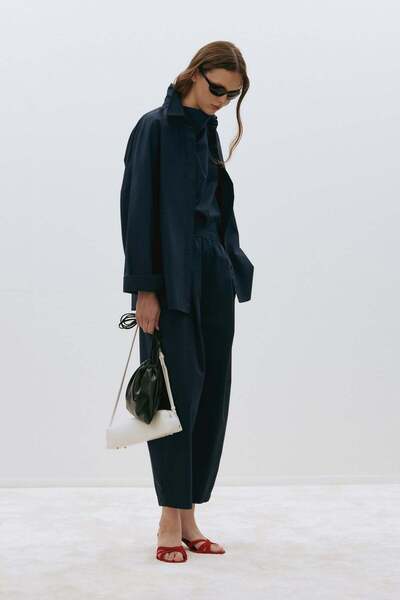 Suud Collection Navy Blue Raya Washed Poplin Trousers