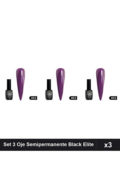 global fashion Set 3 Oje Semipermanente Black Elite 8ml, Nuanță 053, Manichiu...