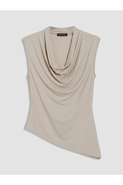 LC Waikiki Nevavm Asymmetrical Cut Blouse with Draped Collar