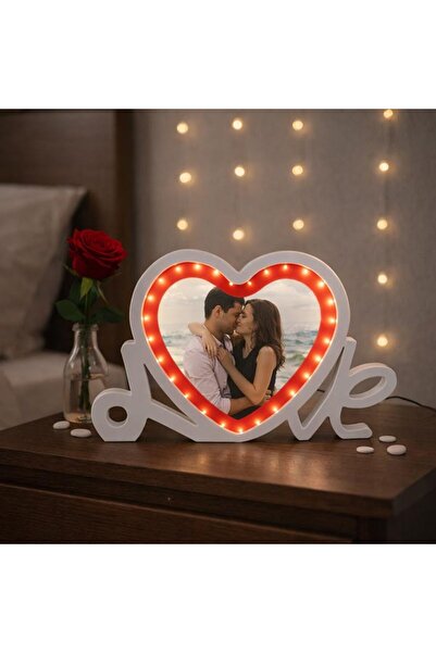 sanalbayim Işıklı Love Kalp Fotoğraf Çerçeveleri