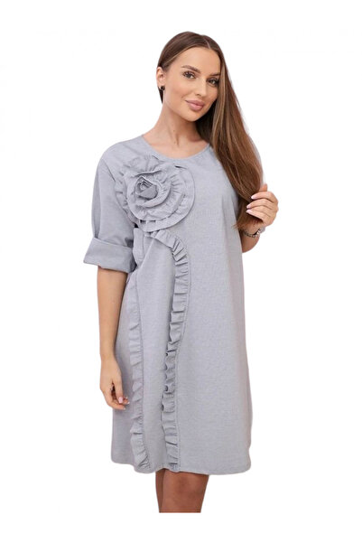 OEM Women's dress with decorative 3D flower - Gala - gray