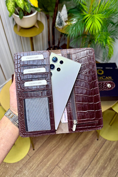 CüzCan Creen Croco Brown Real Genuine Leather Phone Wallet Unisex (Men-Women)...
