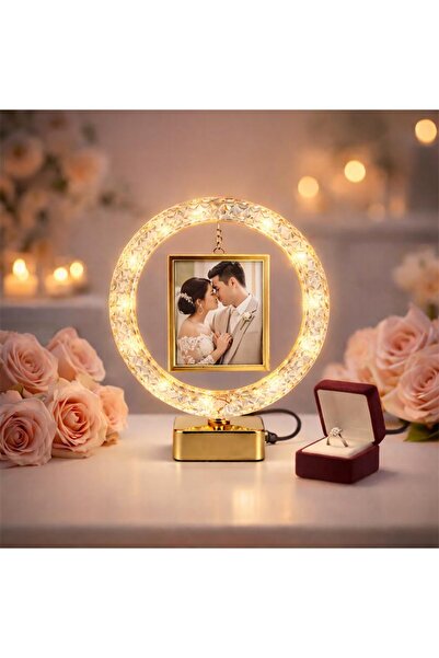 sanalbayim Dekoratif Işıklı Yuvarlak Kare Fotoğraf Çerçeve