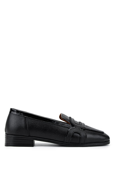Tamer Tanca Women's Genuine Leather Black Loafer Shoes