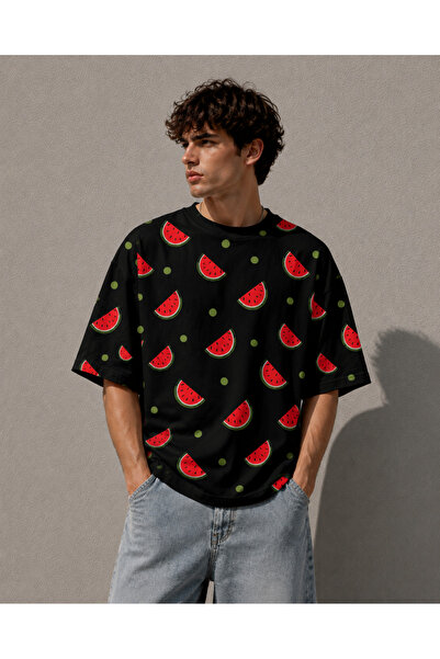 Nulivez Palestine Watermelon Pattern Oversized Unisex T-Shirt – Graphic Print...