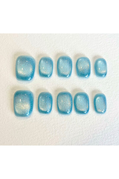 Nailvana (Μεσαίο) Χειροποίητα Ματ Γαλάζια Νύχια με Γκλίτερ που εφαρμόζουν με ...