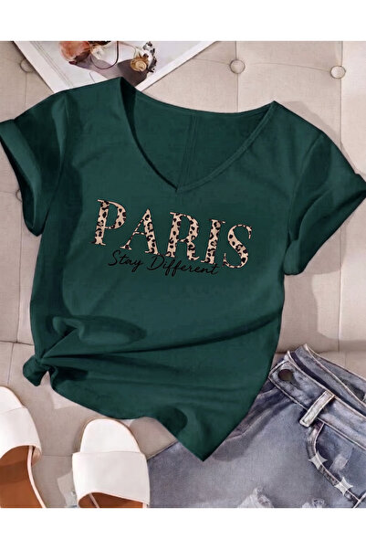 FAVORİST V-Neck Mix Printed Women's Tshirt