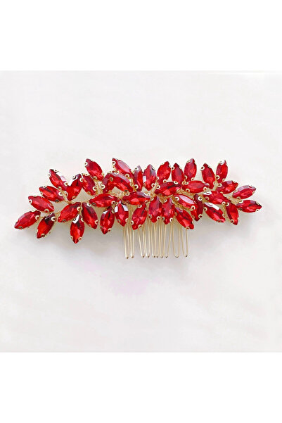 Raizel Accesoriu par auriu, stil pieptene, cu pietre rosii, Red Passion