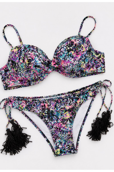 Nobrand Costum de Baie Push-Up Multicolor Splash Print – Slip Reglabil cu Ciu...