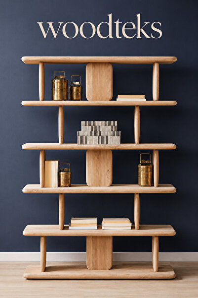 mywoodteks Woodteks Raf Arası Kitaplık Dekoratif Ahşap Raf 122x36x175cm | Woo...