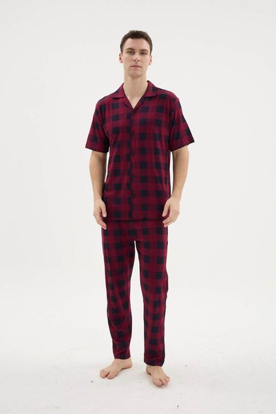 KLY Honeymoon Pajama Set for Couples - Newlywed Dowry Set with Front Buttons, Comfortable Plaid Modal Combination