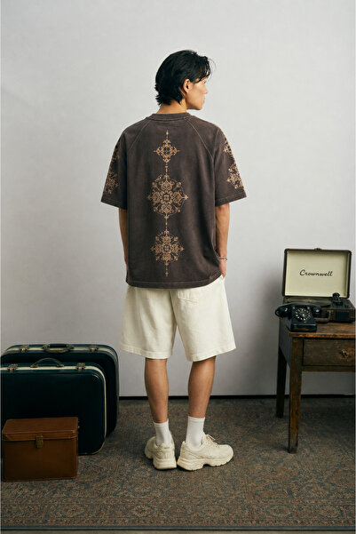 Chirkef Unisex Brown Oversize 100% Cotton Back and Front Light Brown Printed ...