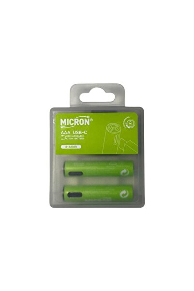 Micron AAA Şarj Edilebilir Pil 1.5V 180mAh USB Type-C Girişli İnce Kalem Pil 2’li