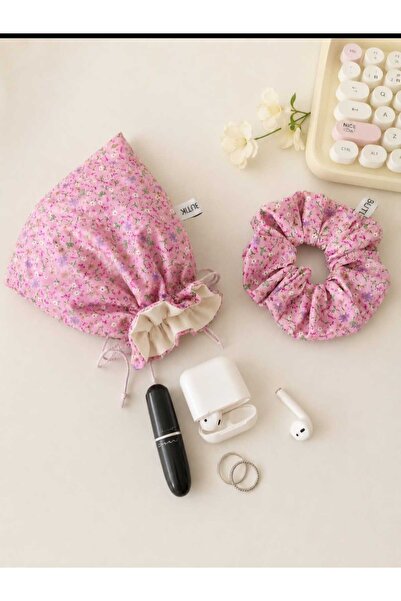 ikizelbutik Soft Girl Set Büzgülü Organizer Kese 16x17 cm Makyaj Çantası Toka...