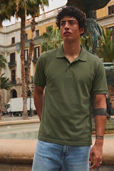 COMBİNE MİCHAİL Men's Street Style Khaki Polo Collar T-Shirt