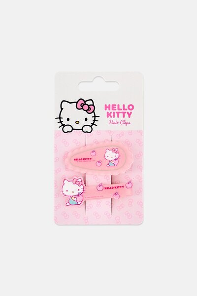 Hello Kitty Graphic Print 2 Pieces Hair Clips Set, Pink