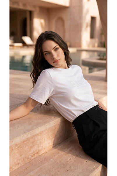 Amia&Co. Tricou de damă oversize cu imprimeu Ecru Stone