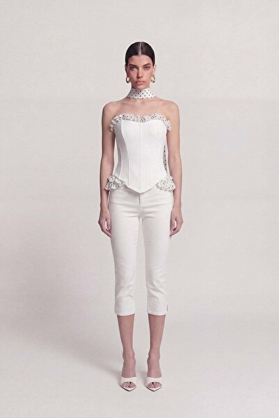 HOLLY LOLLY Mid-Waist Lycra Una Capri Pants White
