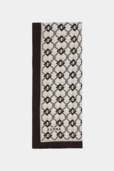 Zühre Chain Geometric Patterned Border Bitter Brown Shawl 0066