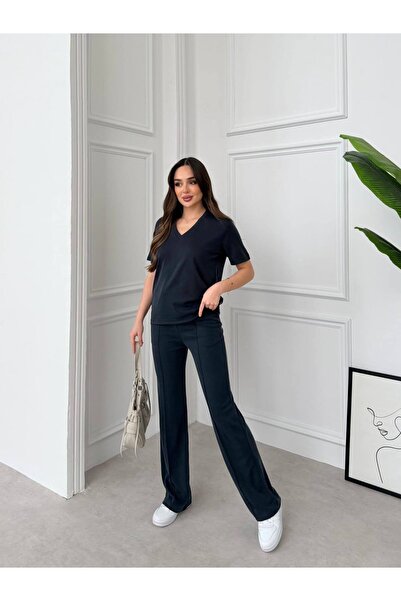 Solishop Modal V-Neck Comfortable Striped Pique Set