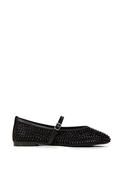 Deery Women's Black Stone Detailed Mary Jane Ballerinas