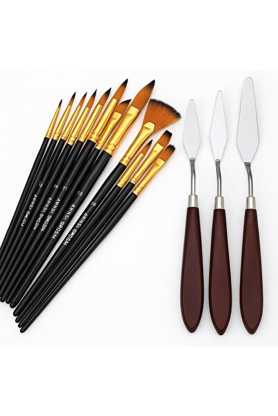 Yıldızan Tamgün Painter Art Supplies Set 12-Piece Brush Set + 5-Piece Metal S...