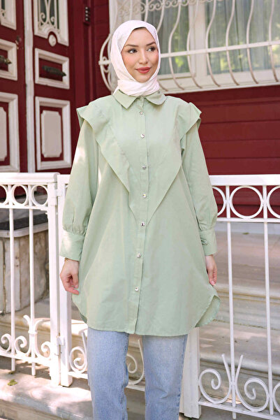 İmajButik Mint Green Tunic with Front Detail and Tie Sleeves